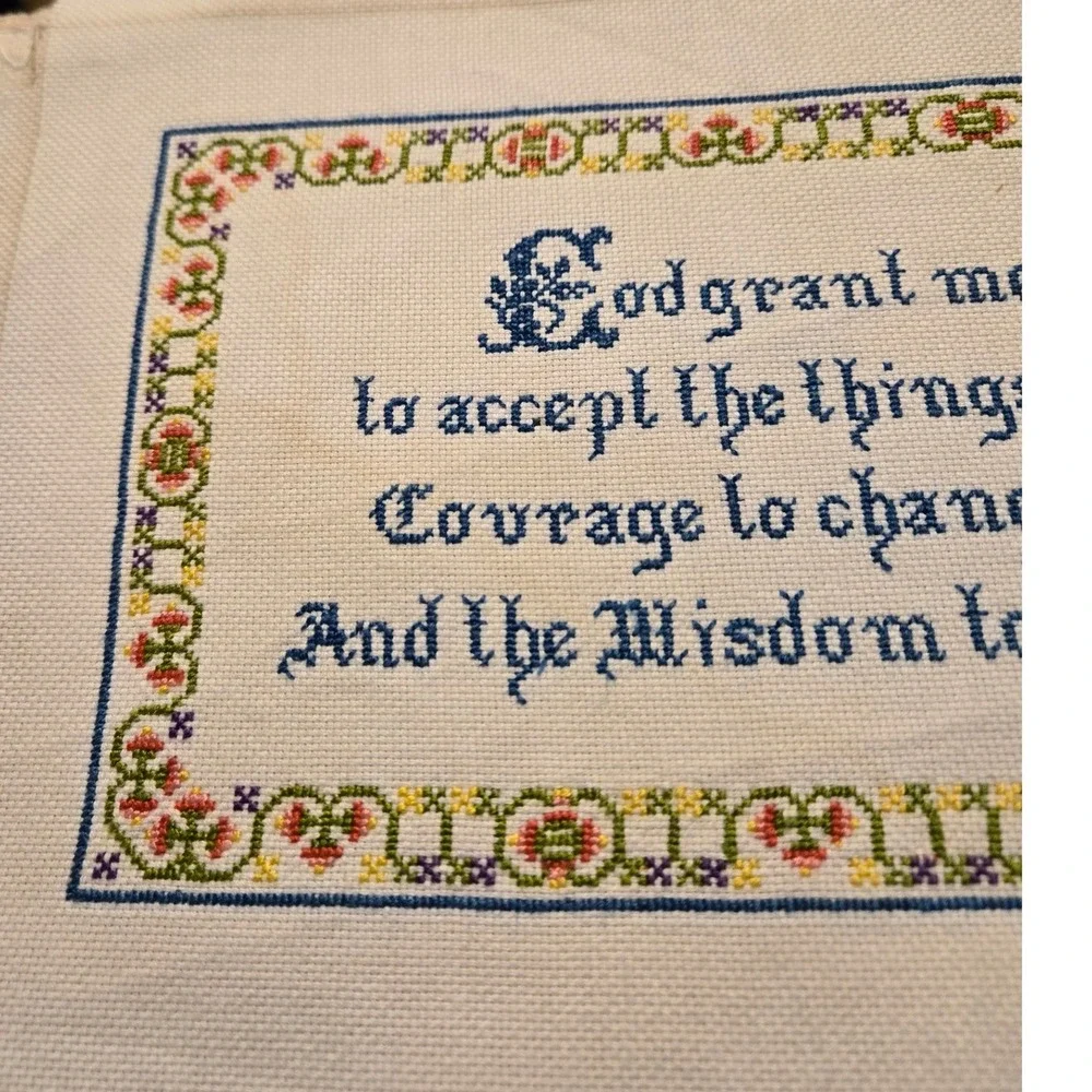 Unframed Serenity Prayer Cross Stitch Panel Vintage Floral Cream Good